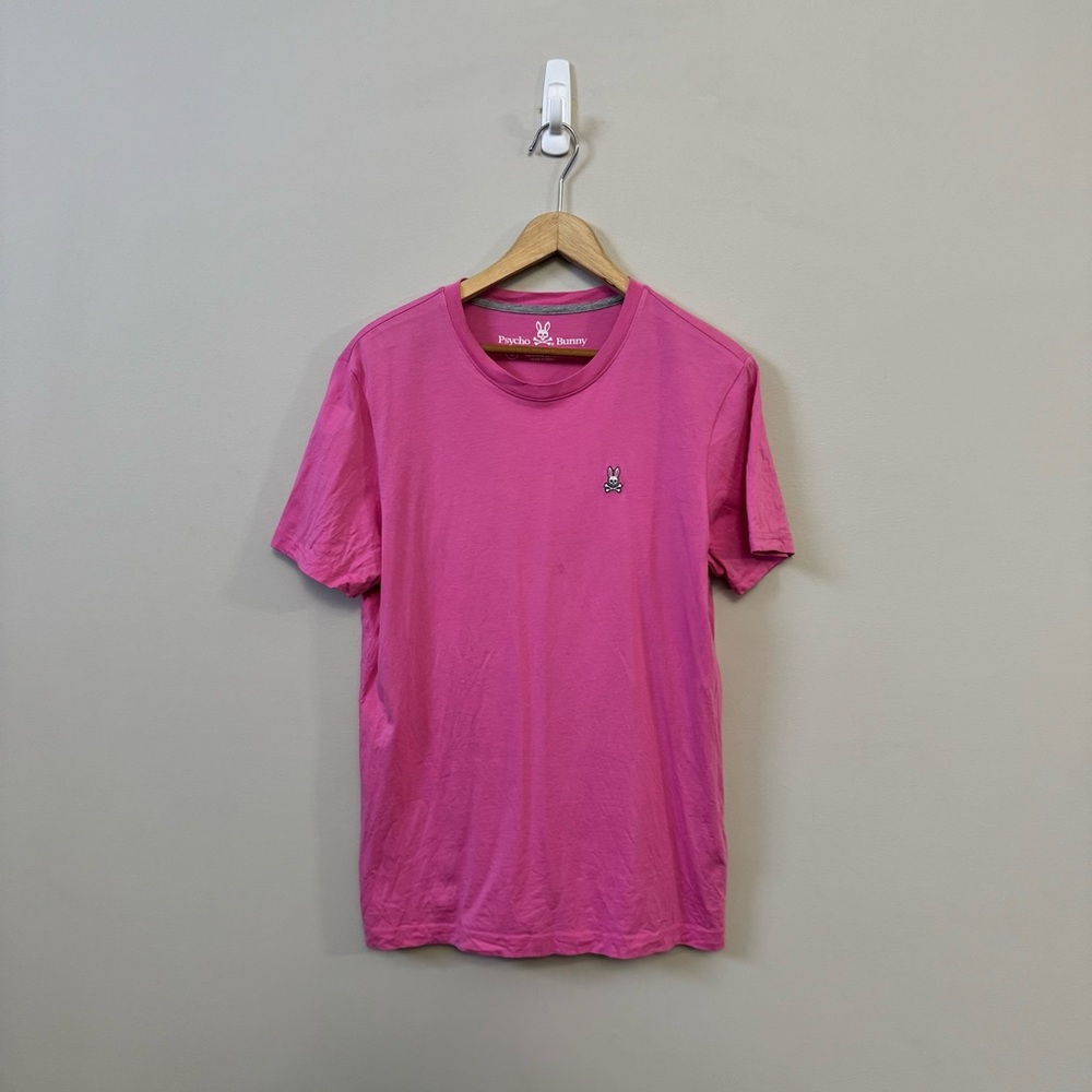 Psycho Bunny men’s pink embroidered bunny short sleeve t-shirt (small stain)